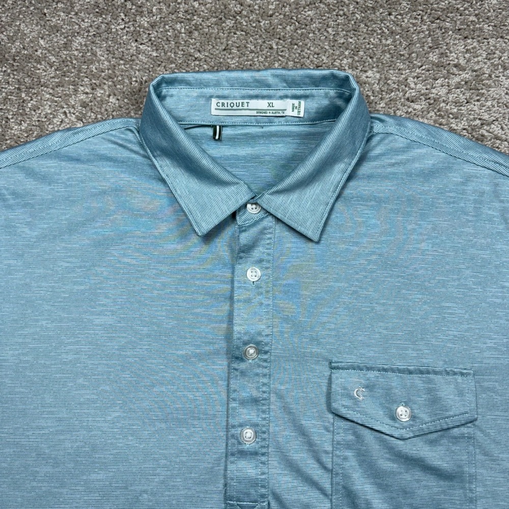 Criquet Mens XL Performance Polo Shirt Light Blue Heathered Stretch Short Sleeve